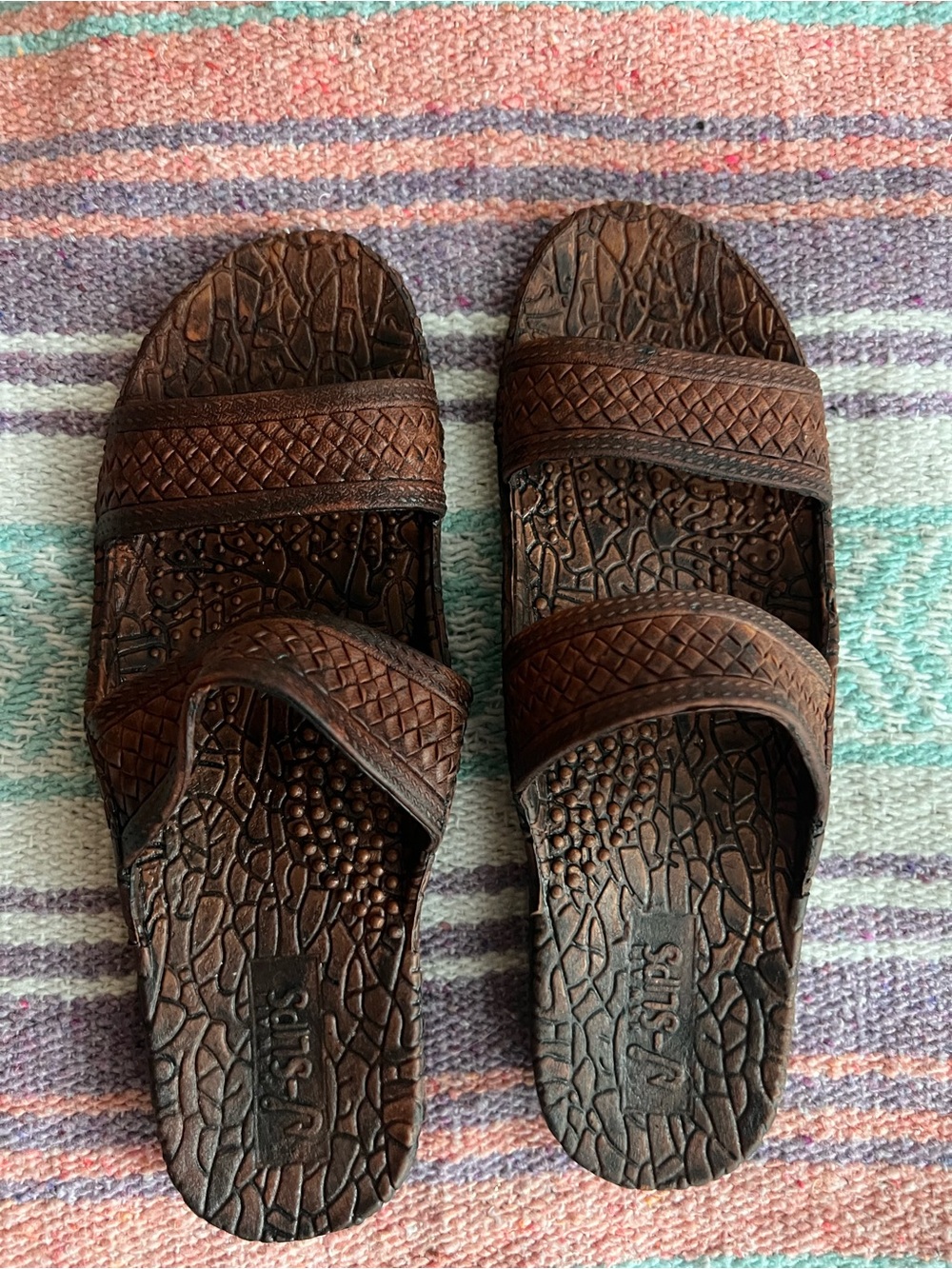 Men's Brown Textured Double-Strap Slide Sandals